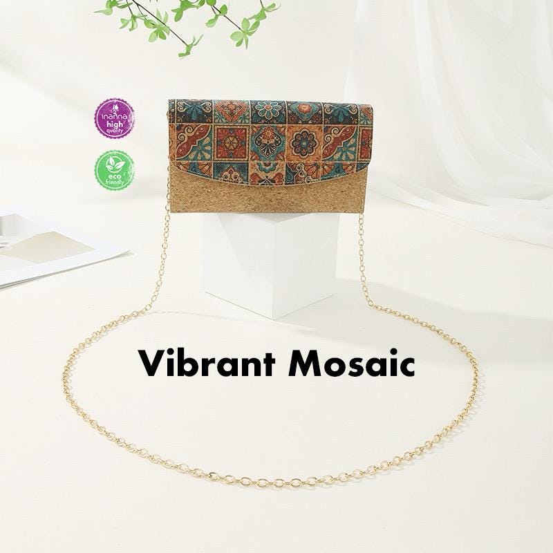 Luxury Cork Crossbody Clutch, Bohemian Purse, Vegan Handbag, Eco-Friendly Floral Bag, Womens Designer Shoulder Bag, Sustainable Fashion