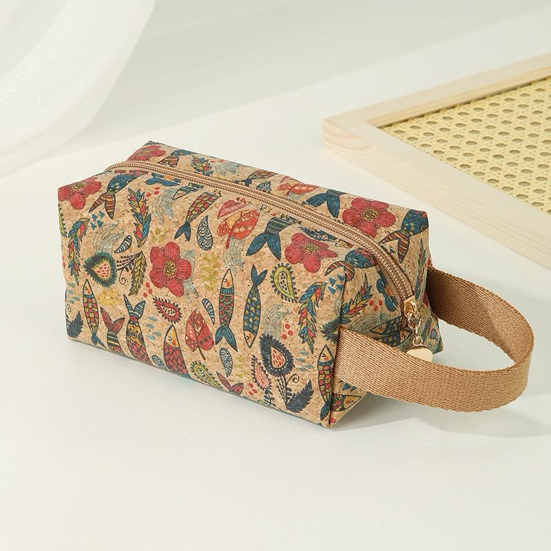 Eco-Friendly Cork Makeup Bag - Floral, Geometric, Boho Designs - Travel Cosmetic Bag, Sustainable, Perfect Gift for Her, Unique & Stylish