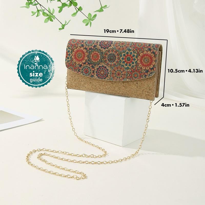 Luxury Cork Crossbody Clutch, Bohemian Purse, Vegan Handbag, Eco-Friendly Floral Bag, Womens Designer Shoulder Bag, Sustainable Fashion